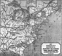 A map showing all the telegraph lines in the U.S. as of 1848